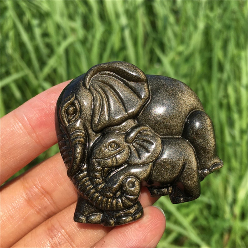 1PC Natural Golden Obsidian Elephant,Quartz Crystal Animals,Crystal Carving,Home Decoration,Mineral Specimen,Crystal Heal,Crystal Gifts 30g+