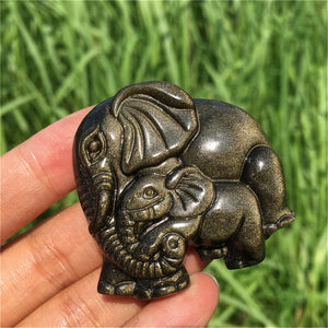 1PC Natural Golden Obsidian Elephant,Quartz Crystal Animals,Crystal Carving,Home Decoration,Mineral Specimen,Crystal Heal,Crystal Gifts 30g+