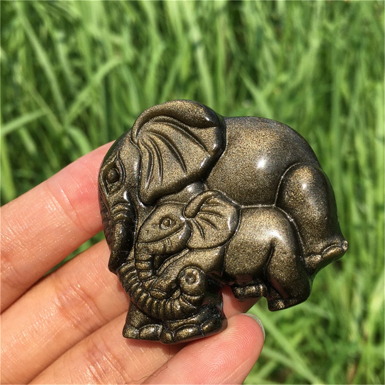 1PC Natural Golden Obsidian Elephant,Quartz Crystal Animals,Crystal Carving,Home Decoration,Mineral Specimen,Crystal Heal,Crystal Gifts 30g+