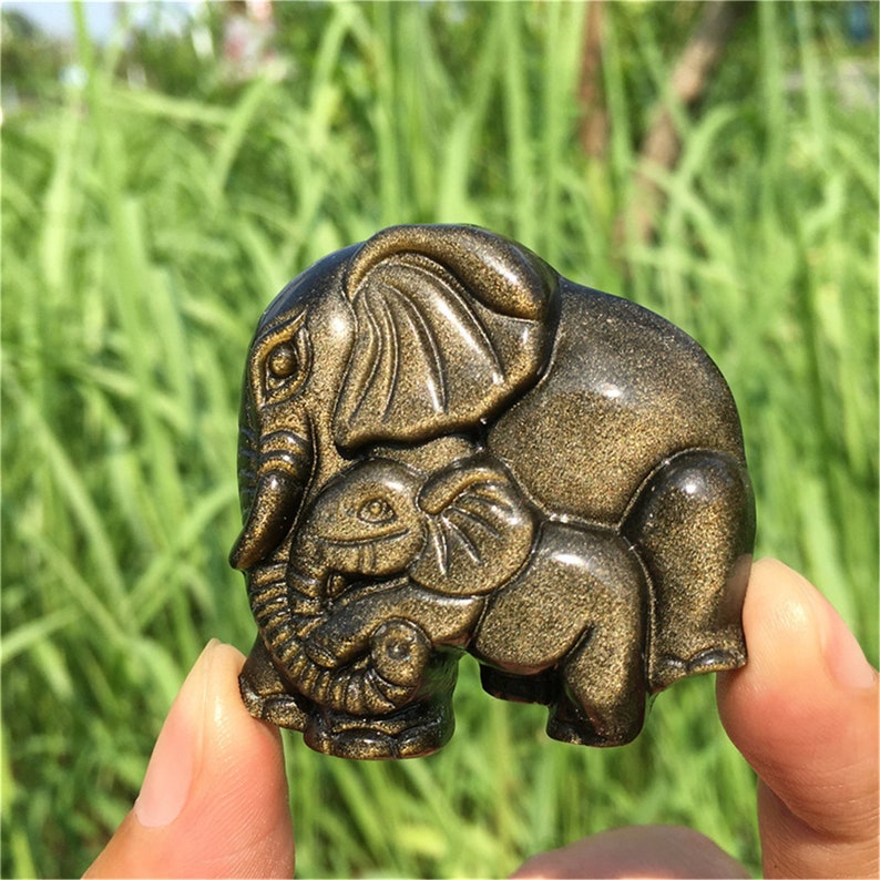 1PC Natural Golden Obsidian Elephant,Quartz Crystal Animals,Crystal Carving,Home Decoration,Mineral Specimen,Crystal Heal,Crystal Gifts 30g+