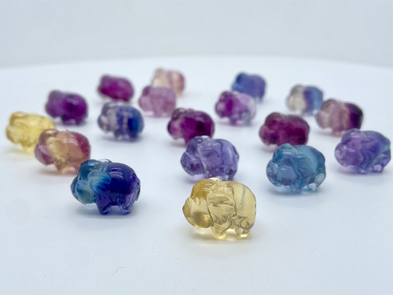 15mm+ Mini Natural Hand carved Fluorite elephant/Quartz Crystal/ Crystal elephant/Crystal ornament/crystal gift/Crystal healing