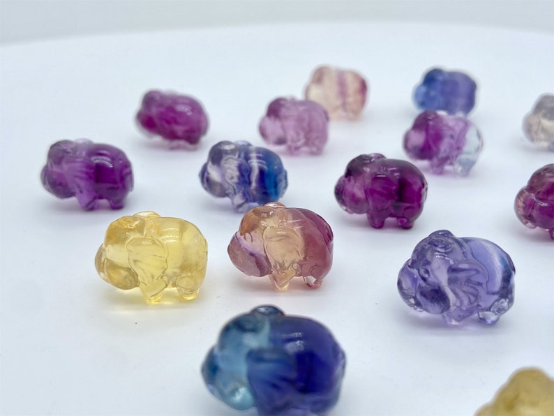 15mm+ Mini Natural Hand carved Fluorite elephant/Quartz Crystal/ Crystal elephant/Crystal ornament/crystal gift/Crystal healing