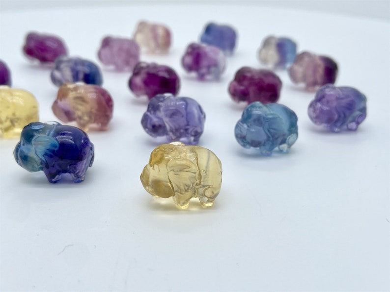 15mm+ Mini Natural Hand carved Fluorite elephant/Quartz Crystal/ Crystal elephant/Crystal ornament/crystal gift/Crystal healing