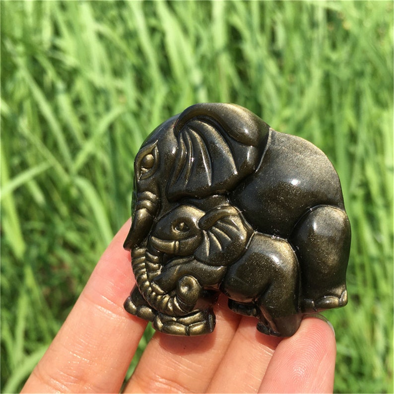 1PC Natural Golden Obsidian Elephant,Quartz Crystal Animals,Crystal Carving,Home Decoration,Mineral Specimen,Crystal Heal,Crystal Gifts 30g+