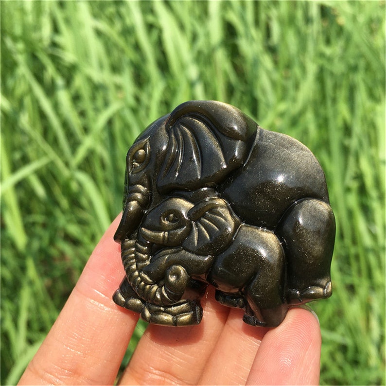 1PC Natural Golden Obsidian Elephant,Quartz Crystal Animals,Crystal Carving,Home Decoration,Mineral Specimen,Crystal Heal,Crystal Gifts 30g+