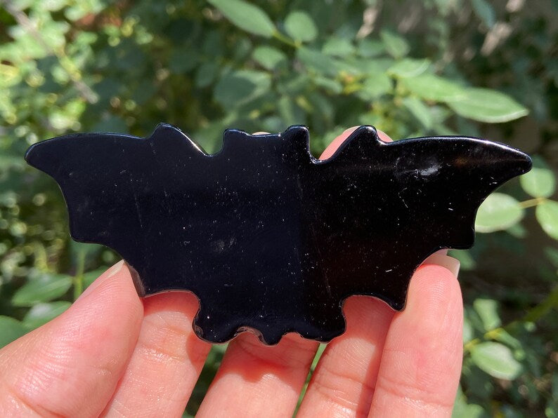 3.7'' Natural carved Obsidian bat，Crystal bat，Quartz Crystal，Crystal gift，Halloween gift，Hand carved skull，Crystal ornament Healing 1PC