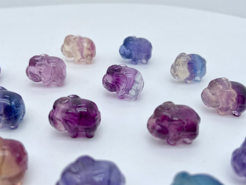 15mm+ Mini Natural Hand carved Fluorite elephant/Quartz Crystal/ Crystal elephant/Crystal ornament/crystal gift/Crystal healing