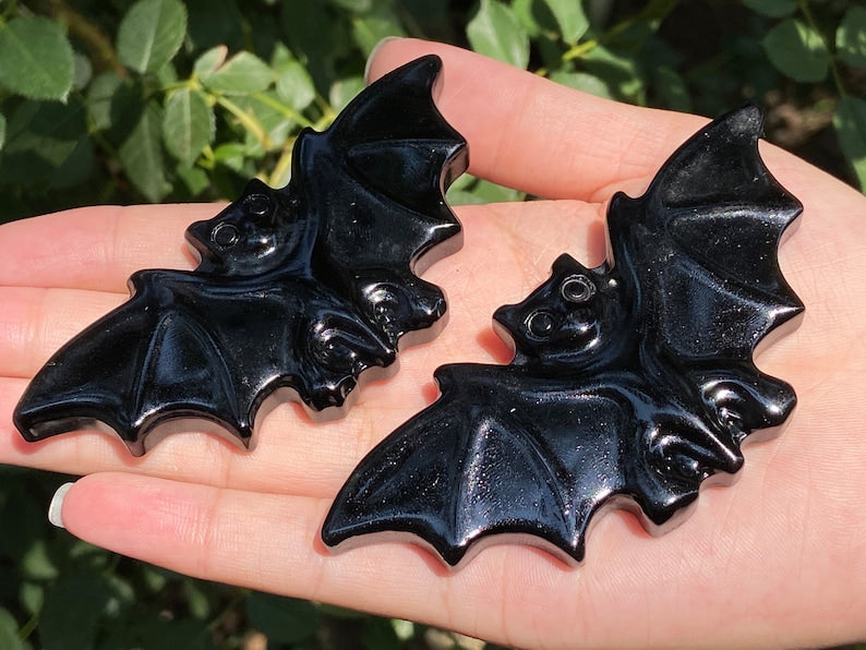 3.7'' Natural carved Obsidian bat，Crystal bat，Quartz Crystal，Crystal gift，Halloween gift，Hand carved skull，Crystal ornament Healing 1PC