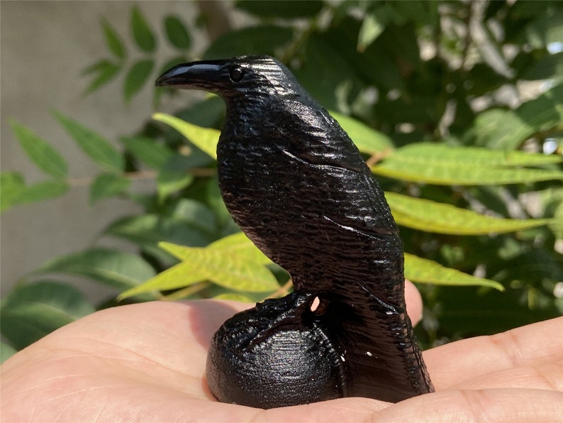 2.8'' Natural Hand Carved Obsidian crow，crystal crow, quartz crystal，Crystal gift Holiday present，Crystal ornament，Chakra reiki healing