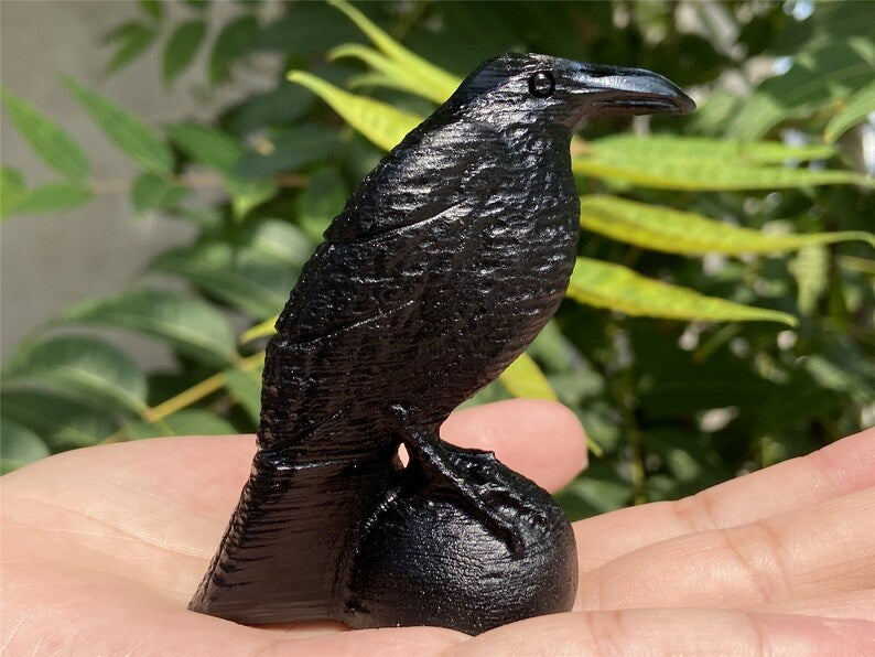 2.8'' Natural Hand Carved Obsidian crow，crystal crow, quartz crystal，Crystal gift Holiday present，Crystal ornament，Chakra reiki healing