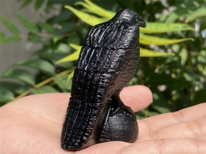 2.8'' Natural Hand Carved Obsidian crow，crystal crow, quartz crystal，Crystal gift Holiday present，Crystal ornament，Chakra reiki healing