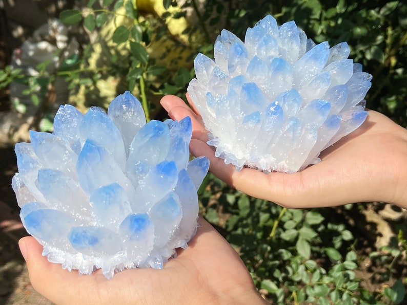 500G-600G+ Artificial cultivation Crystal cluster，Blue quartz Cluster，Quartz Point VUG，Mineral Specimen Healing Degaussing Decor Collection