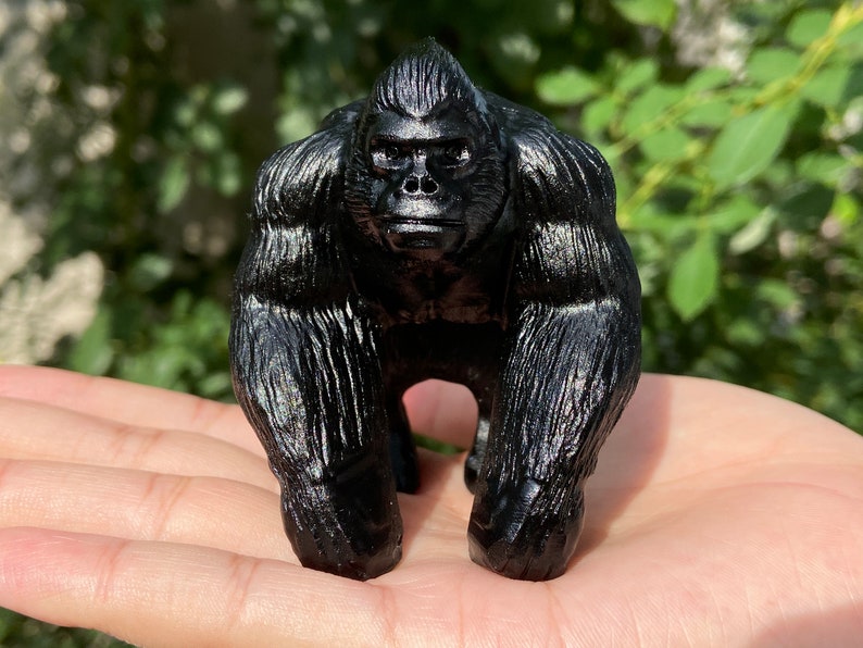 2.6'' Hand carved Natural Obsidian Gorilla，quartz crystal，Crystal Kong Kim，Halloween gift，Crystal decor，Crystal ornament，Crystal healing