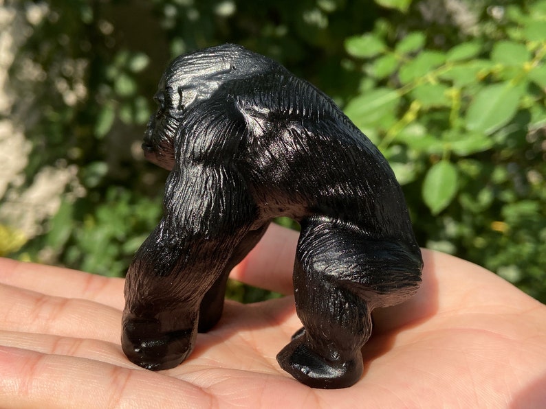 2.6'' Hand carved Natural Obsidian Gorilla，quartz crystal，Crystal Kong Kim，Halloween gift，Crystal decor，Crystal ornament，Crystal healing