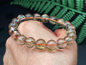 Gold Rutilated Crystal Bracelet, Round Beads, Beaded Bracelet, Handmade Jewelry, Healing Crystals and Stones E086616