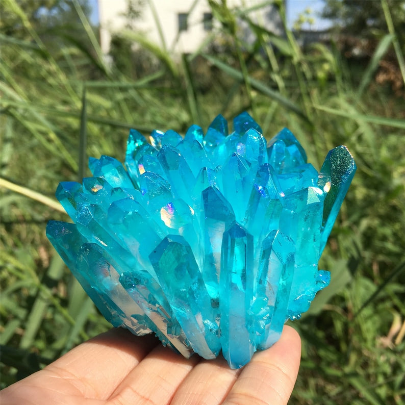 1PC Blue Titanium Quartz Crystal Cluster,Crystal VUG,Crystal Healing,Mineral Specimen,Home Decoration,Reiki Healing,Crystal Gifts 300g+