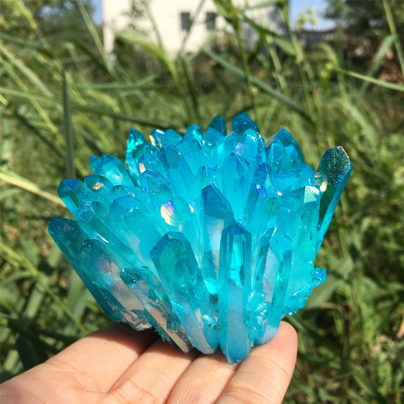 1PC Blue Titanium Quartz Crystal Cluster,Crystal VUG,Crystal Healing,Mineral Specimen,Home Decoration,Reiki Healing,Crystal Gifts 300g+