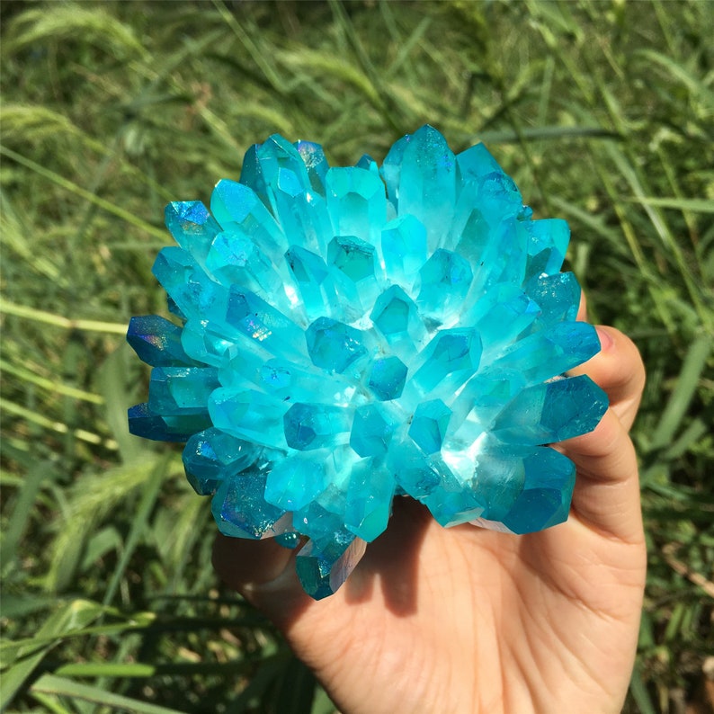 1PC Blue Titanium Quartz Crystal Cluster,Crystal VUG,Crystal Healing,Mineral Specimen,Home Decoration,Reiki Healing,Crystal Gifts 300g+