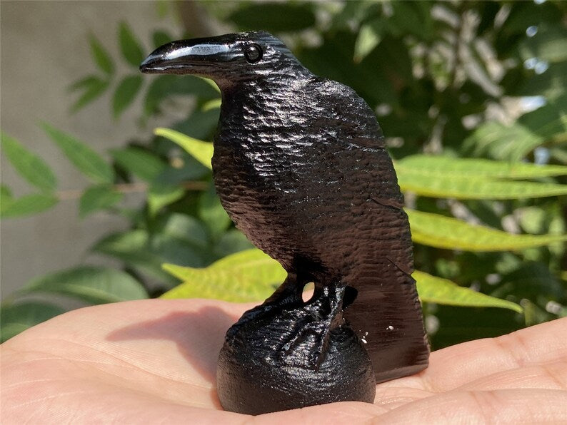 2.8'' Natural Hand Carved Obsidian crow，crystal crow, quartz crystal，Crystal gift Holiday present，Crystal ornament，Chakra reiki healing