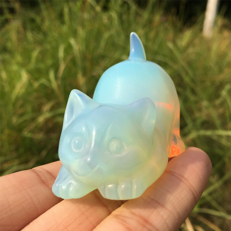 1PC Opalite Cat,Quartz Crystal Cat,Home Decoration,Reiki Healing,Rock,Crystal Animal,Mineral Specimen,Crystal Carving,Crystal Gifts 80g+