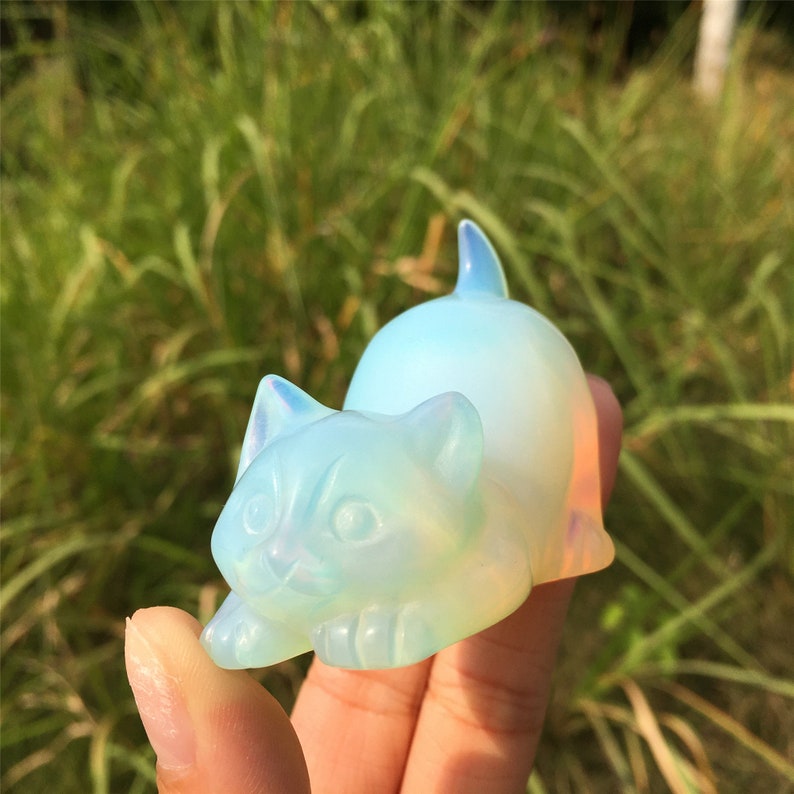 1PC Opalite Cat,Quartz Crystal Cat,Home Decoration,Reiki Healing,Rock,Crystal Animal,Mineral Specimen,Crystal Carving,Crystal Gifts 80g+