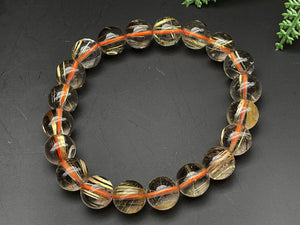 Gold Rutilated Crystal Bracelet, Round Beads, Beaded Bracelet, Handmade Jewelry, Healing Crystals and Stones E086616
