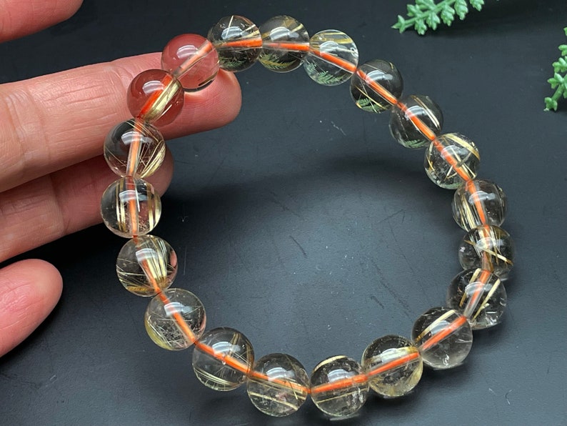 Gold Rutilated Crystal Bracelet, Round Beads, Beaded Bracelet, Handmade Jewelry, Healing Crystals and Stones E086616