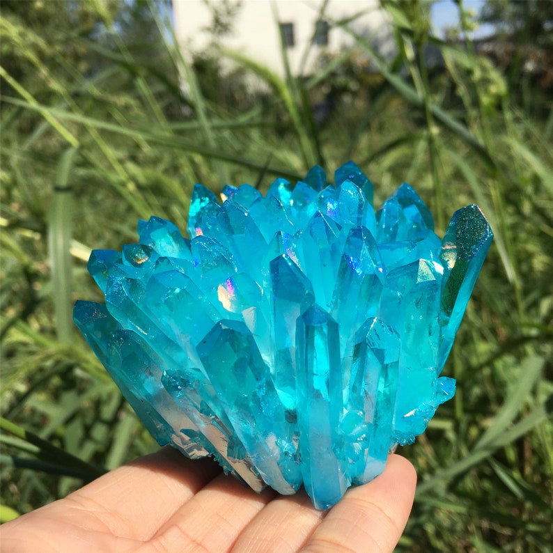 1PC Blue Titanium Quartz Crystal Cluster,Crystal VUG,Crystal Healing,Mineral Specimen,Home Decoration,Reiki Healing,Crystal Gifts 300g+