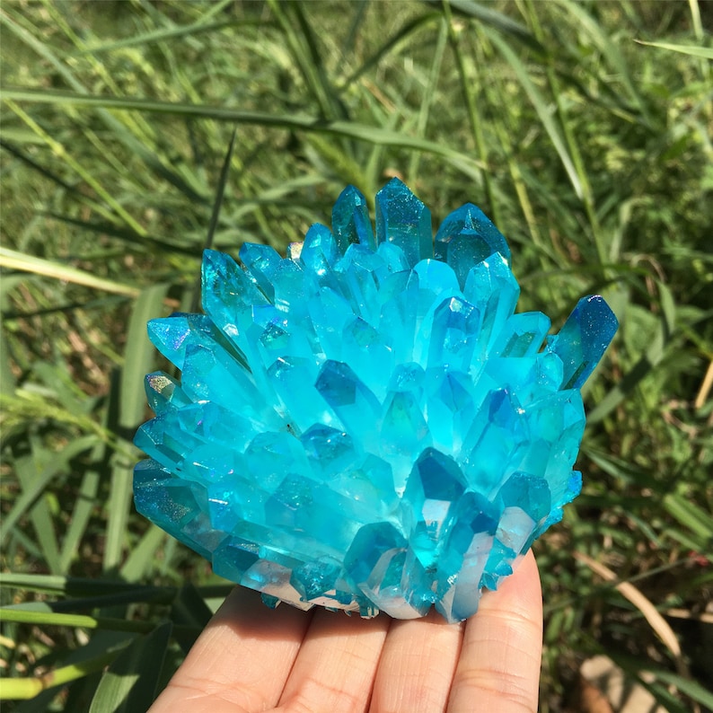 1PC Blue Titanium Quartz Crystal Cluster,Crystal VUG,Crystal Healing,Mineral Specimen,Home Decoration,Reiki Healing,Crystal Gifts 300g+