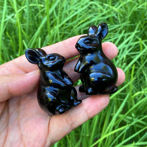 2" Natural hand Obsidian Rabbit Carved,Quartz Skull Carved ,Quartz Crystal Sculpture Carving,Home Decoration,Crystal Heal,Crystal Gifts