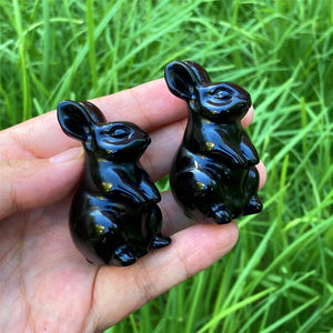 2" Natural hand Obsidian Rabbit Carved,Quartz Skull Carved ,Quartz Crystal Sculpture Carving,Home Decoration,Crystal Heal,Crystal Gifts