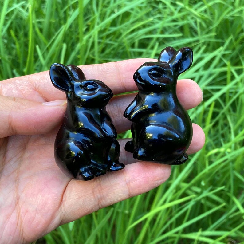 2" Natural hand Obsidian Rabbit Carved,Quartz Skull Carved ,Quartz Crystal Sculpture Carving,Home Decoration,Crystal Heal,Crystal Gifts