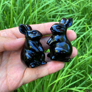2" Natural hand Obsidian Rabbit Carved,Quartz Skull Carved ,Quartz Crystal Sculpture Carving,Home Decoration,Crystal Heal,Crystal Gifts