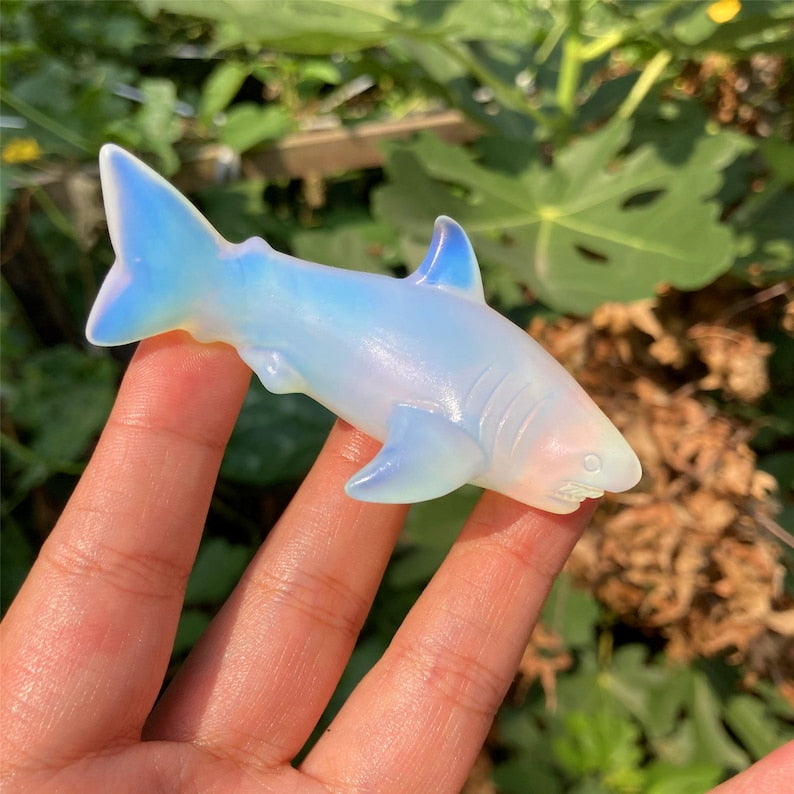 1PC 2" White Opalite Shark Carved,Quartz Crystal Shark Carved ,Crystal Heal,Home decoration,Crystal Sculpture,Mineral,Fish,Crystal Gifts