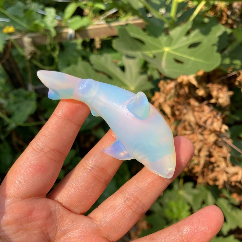 1PC 2" White Opalite Shark Carved,Quartz Crystal Shark Carved ,Crystal Heal,Home decoration,Crystal Sculpture,Mineral,Fish,Crystal Gifts