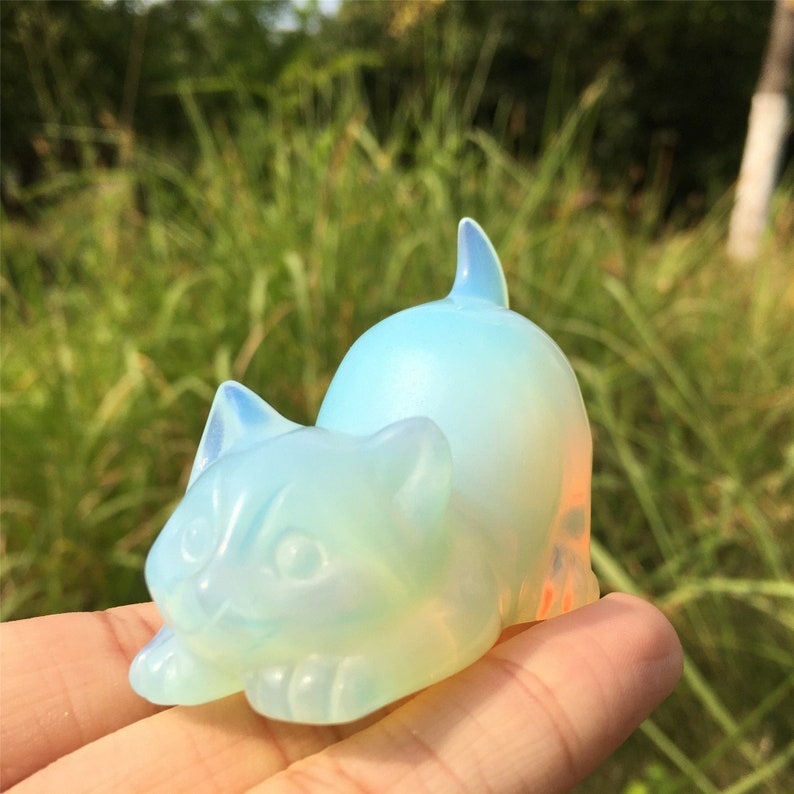 1PC Opalite Cat,Quartz Crystal Cat,Home Decoration,Reiki Healing,Rock,Crystal Animal,Mineral Specimen,Crystal Carving,Crystal Gifts 80g+