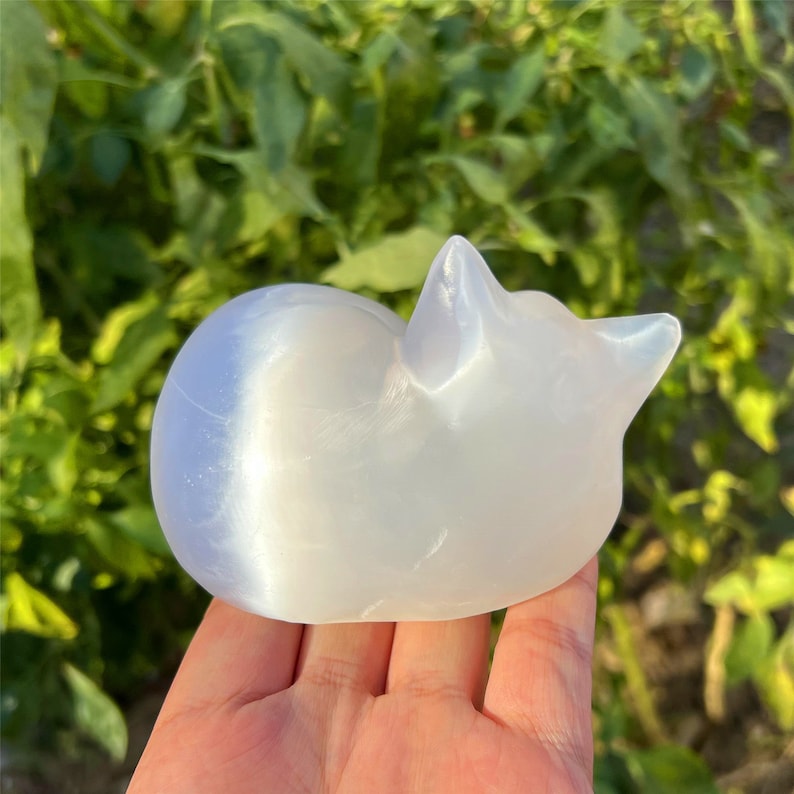 3.5'' Natural Selenite Sleep Cat,Quartz Crystal Sleep Cat,Crystal Animal,Home Decoration,Reiki Healing,Crystal Collection,Crystal Gifts