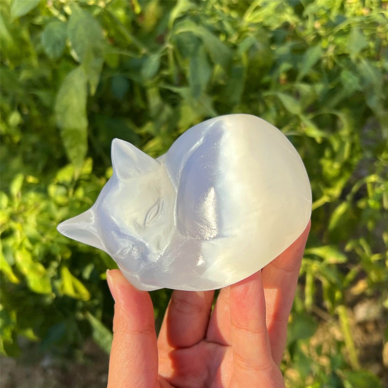 3.5'' Natural Selenite Sleep Cat,Quartz Crystal Sleep Cat,Crystal Animal,Home Decoration,Reiki Healing,Crystal Collection,Crystal Gifts