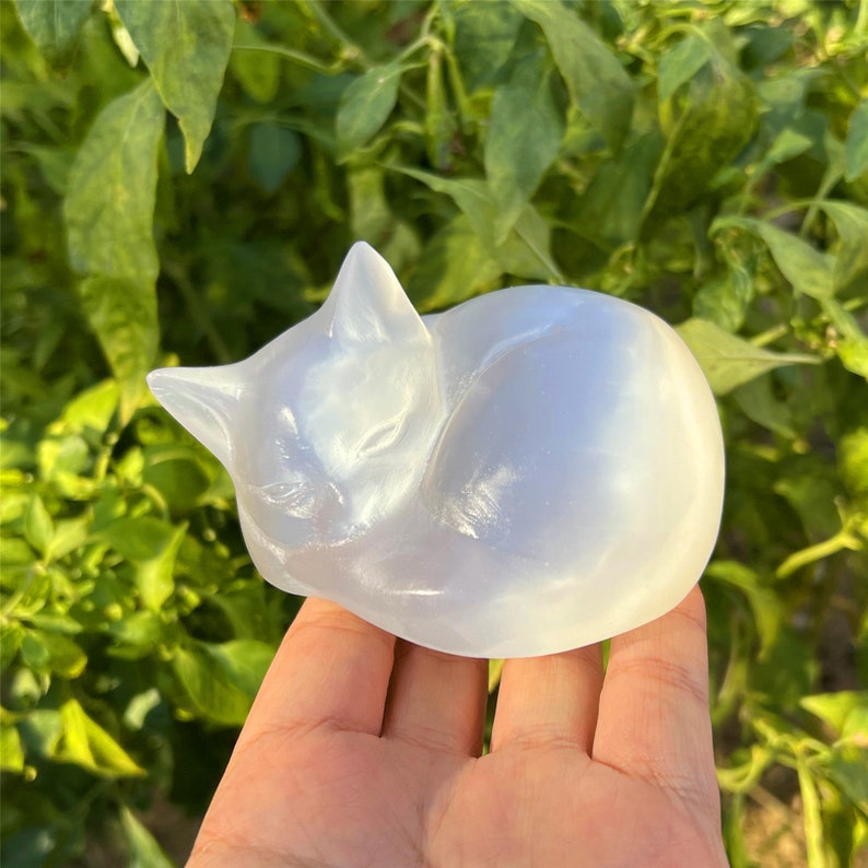 3.5'' Natural Selenite Sleep Cat,Quartz Crystal Sleep Cat,Crystal Animal,Home Decoration,Reiki Healing,Crystal Collection,Crystal Gifts