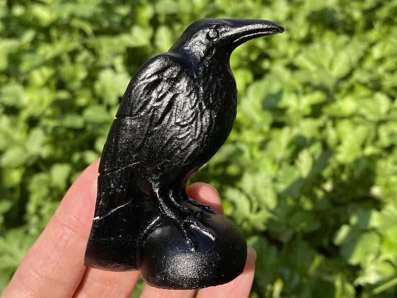 2.8'' Natural Hand Carved Obsidian Crow，Crystal Skull，crow Carved，crow Carving，Home Decor,Crystal Healing,Christmas gift 1PC