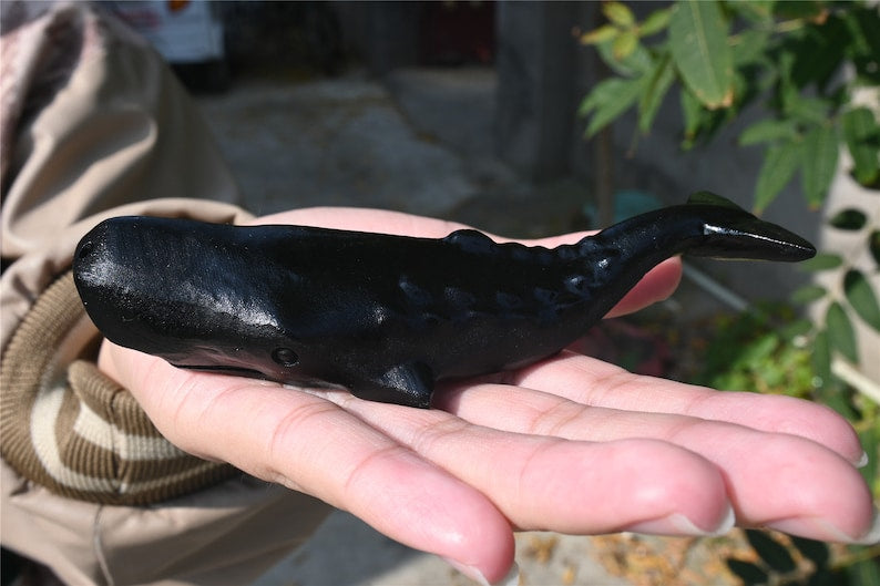 4.6'' Crystal whale，Natural Hand carved Obsidian whale，Crystal whale，crystal decor，Quartz Crystal，Christmas gift，ornament，Crystal Healing