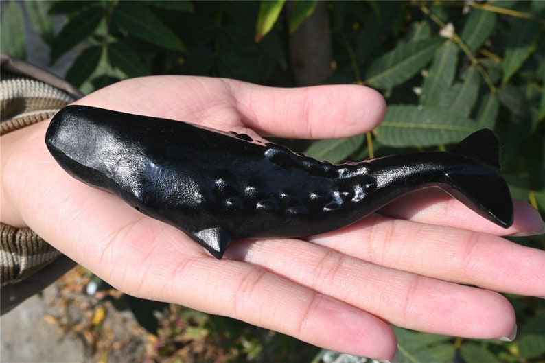 4.6'' Crystal whale，Natural Hand carved Obsidian whale，Crystal whale，crystal decor，Quartz Crystal，Christmas gift，ornament，Crystal Healing