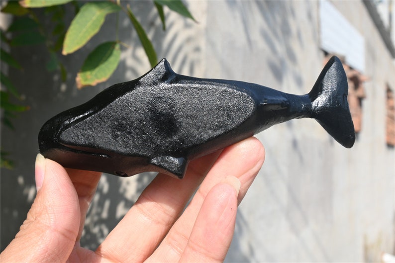 4.6'' Crystal whale，Natural Hand carved Obsidian whale，Crystal whale，crystal decor，Quartz Crystal，Christmas gift，ornament，Crystal Healing