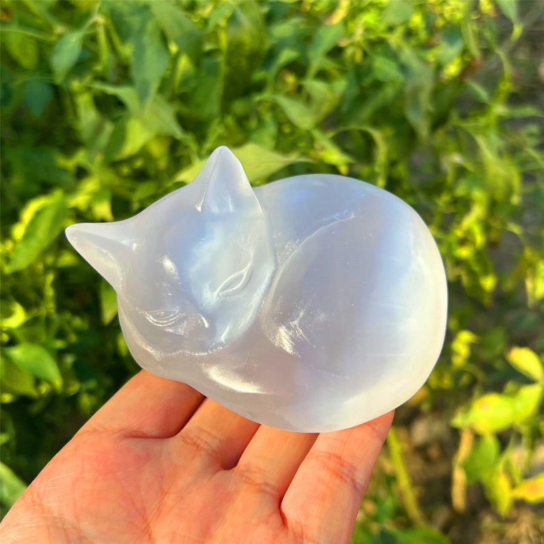 3.5'' Natural Selenite Sleep Cat,Quartz Crystal Sleep Cat,Crystal Animal,Home Decoration,Reiki Healing,Crystal Collection,Crystal Gifts