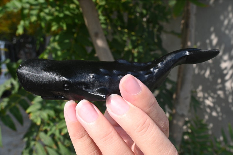 4.6'' Crystal whale，Natural Hand carved Obsidian whale，Crystal whale，crystal decor，Quartz Crystal，Christmas gift，ornament，Crystal Healing
