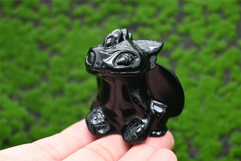 2'' Obsidian dragon，Hand carved Natural Crystal Dragon，Crystal carved Dragon，crystal decor，Quartz Crystal，crystal ornament，Crystal Healing