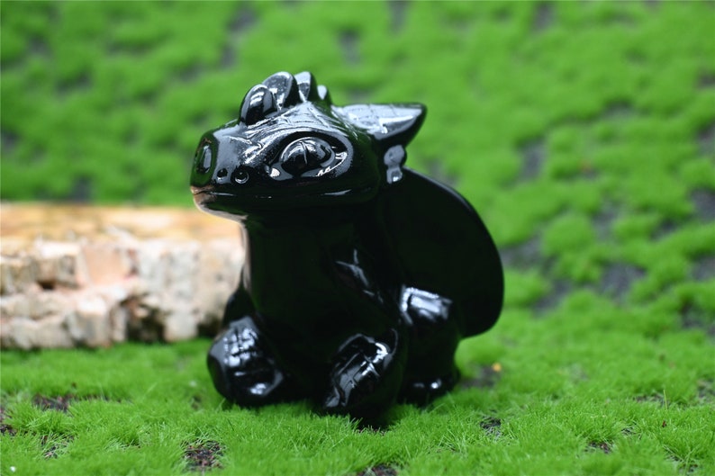 2'' Obsidian dragon，Hand carved Natural Crystal Dragon，Crystal carved Dragon，crystal decor，Quartz Crystal，crystal ornament，Crystal Healing