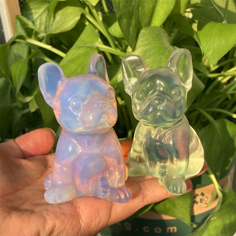 3" Hand Carving Clear/Pink Opalite Bulldog,Quartz Crystal Bulldog Dog,Home Decoration,Reiki Healing,Mineral Specimen,Reiki Crystal Gifts
