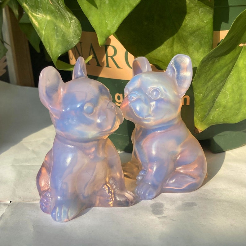 3" Hand Carving Clear/Pink Opalite Bulldog,Quartz Crystal Bulldog Dog,Home Decoration,Reiki Healing,Mineral Specimen,Reiki Crystal Gifts
