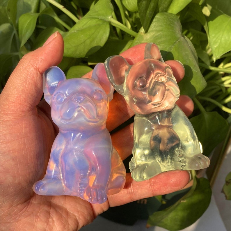 3" Hand Carving Clear/Pink Opalite Bulldog,Quartz Crystal Bulldog Dog,Home Decoration,Reiki Healing,Mineral Specimen,Reiki Crystal Gifts